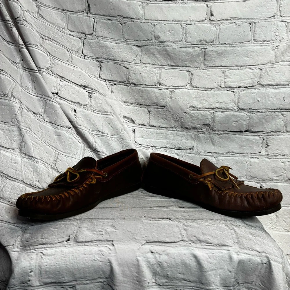 G.H. Bass & Co‎ Vintage Brown Leather Fringe Deck Moccasins Loafers Sz 10.5 READ